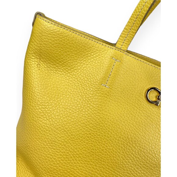 Vintage Salvatore Ferragamo Small Double Gancini Yellow Tote Bice - Picture 6 of 10